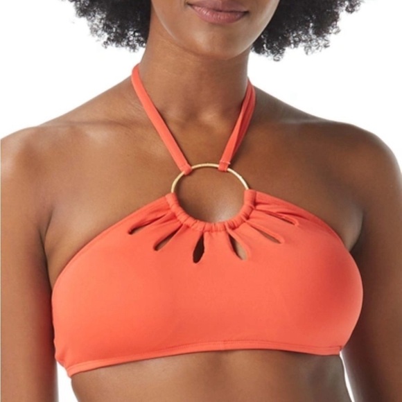 Vince Camuto Logo-Ring Cutout Halter Bikini Top M orange bathing suit coastal - Picture 1 of 8